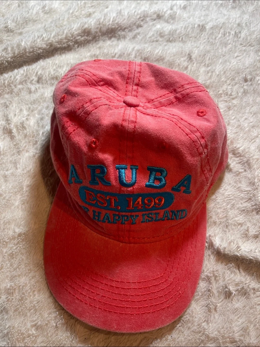 Aruba 'Happy Island' Embroidered Red Baseball Cap
